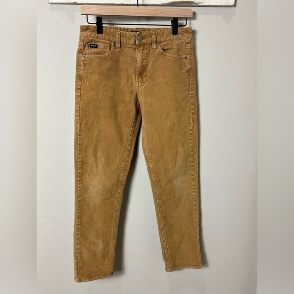 Rvca Corduroy Pants Cords Dagger Boyfriend Fit Mustard Trouser Skate Fall Crop - Picture 1 of 13